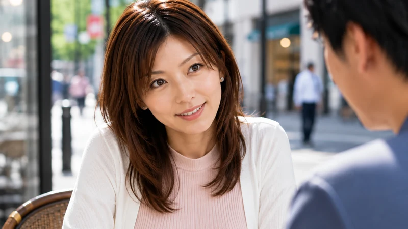 カフェで男性の話を聞く女性