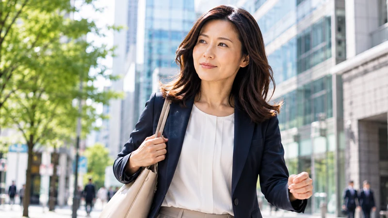 ビジネス街を歩くキャリアウーマン風の女性